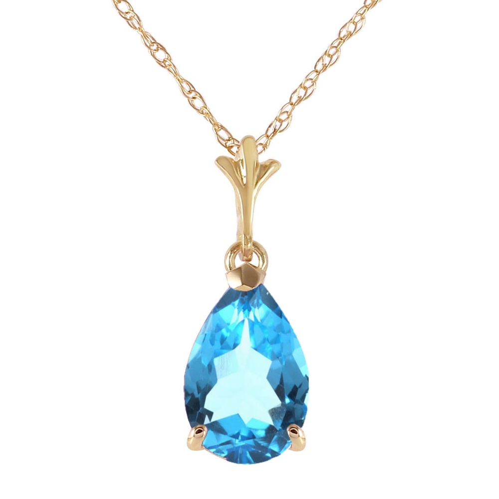 14K. SOLID GOLD NECKLACE WITH NATURAL BLUE TOPAZ (Yellow Gold)